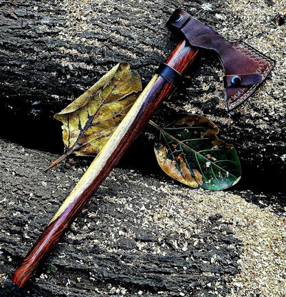 Handmade Damascus Steel Axe Hatchet Tomahawk | 18-Inch Viking Axe with Wood Handle & Leather Sheath