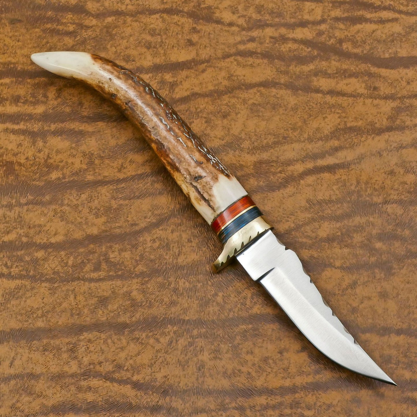 Handmade 12 Inch D2 Steel Bowie Camping Hunting Knife – Stag Antler Handle, Full Tang Survival Blade