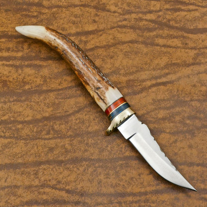 Handmade 12 Inch D2 Steel Bowie Camping Hunting Knife – Stag Antler Handle, Full Tang Survival Blade