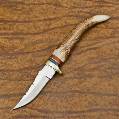 Handmade 12 Inch D2 Steel Bowie Camping Hunting Knife – Stag Antler Handle, Full Tang Survival Blade