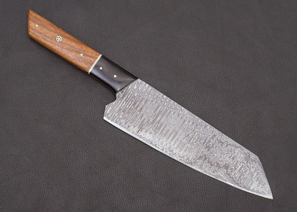 13" Hand-Forged Damascus Steel Kitchen Bunka Chef Knife | Wooden Handle