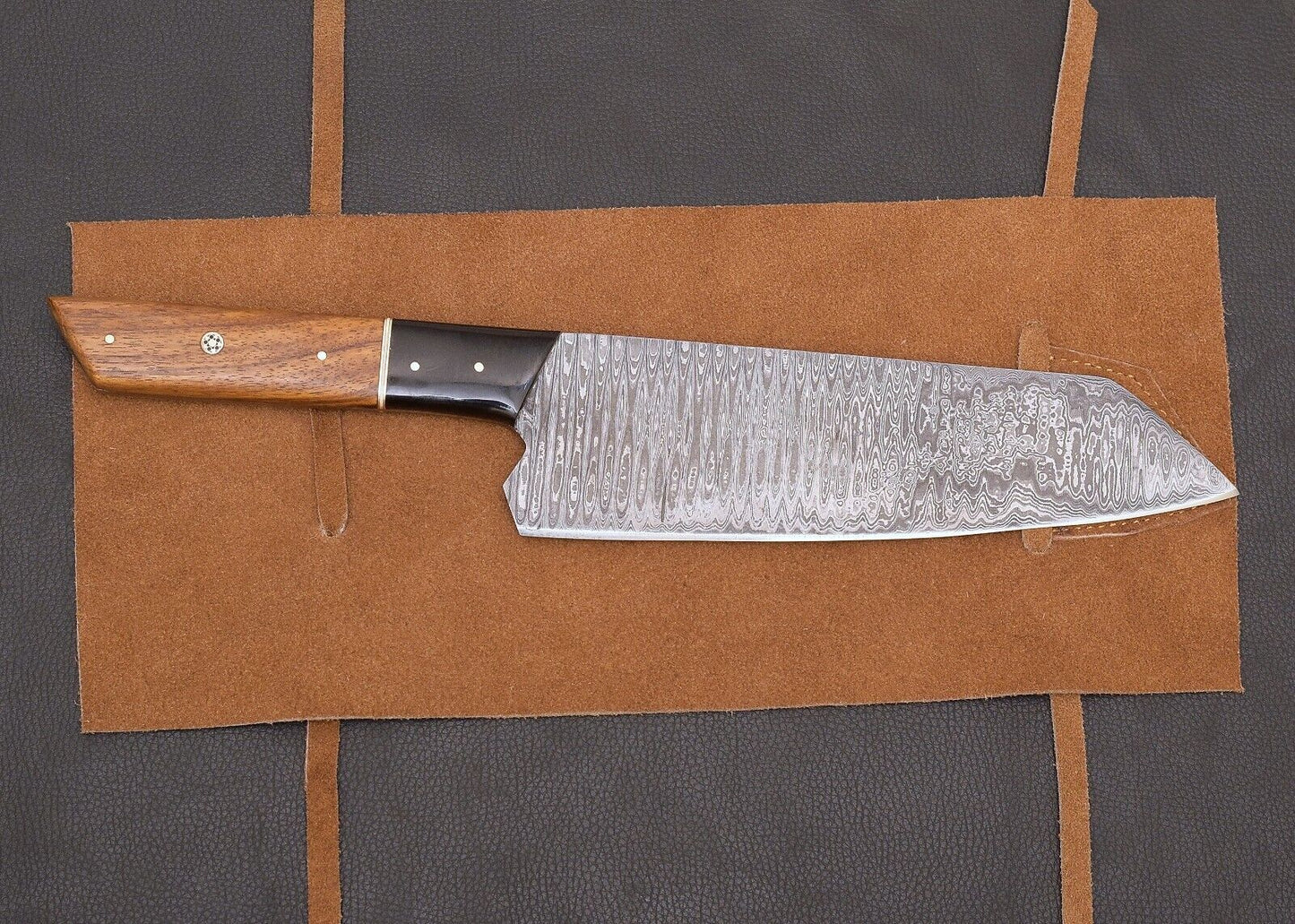 13" Hand-Forged Damascus Steel Kitchen Bunka Chef Knife | Wooden Handle