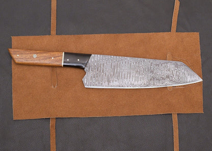 13" Hand-Forged Damascus Steel Kitchen Bunka Chef Knife | Wooden Handle