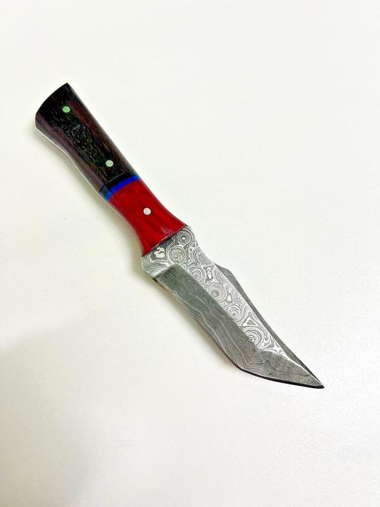 Handmade Custom Damascus Steel Tracker Knife – Wood Handle Full Tang Camping & Hunting Knife with Sheath