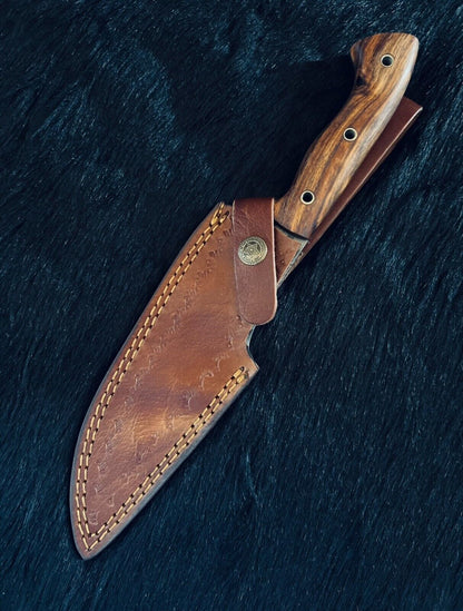 Heritage Forge 11.75 Inch Damascus Skinner Knife with Camel Bone and Wood Handle