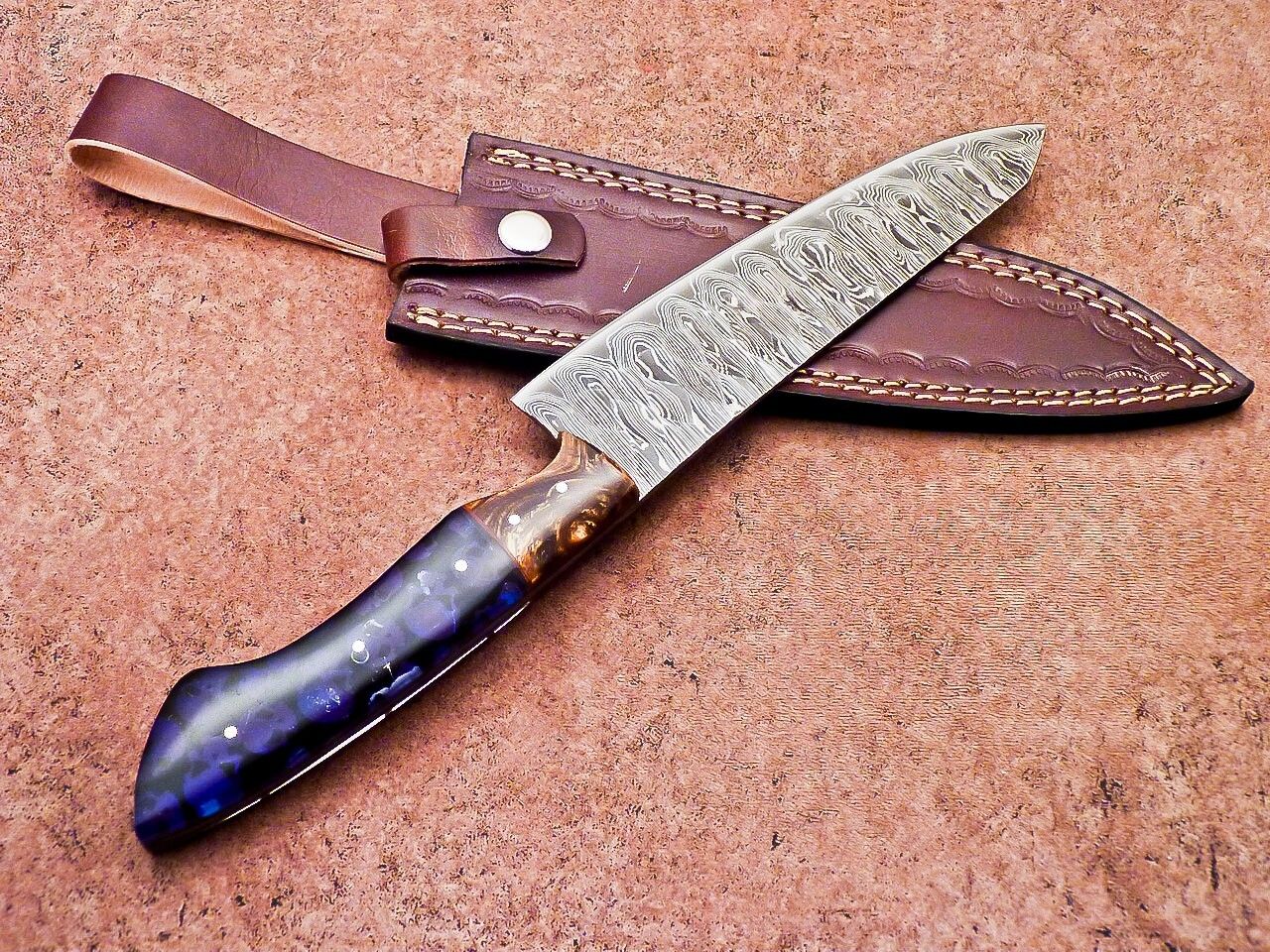 Professional Damascus Steel Chef Knife 13" Resin Handle Handmade