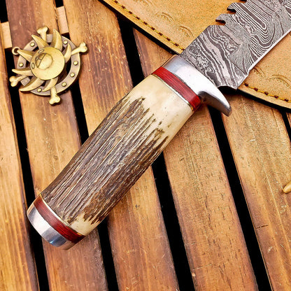 13" Heritage Forge Damascus Bowie Knife | Stag Antler & Steel Bolster