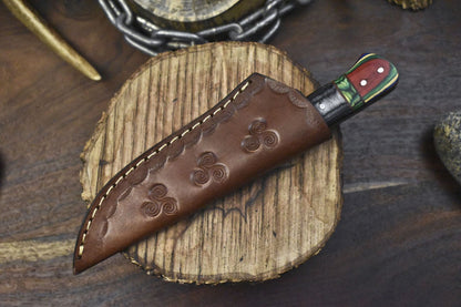 Forged Twist Damascus Skinner Knife with Hard Wood Handle for Hunting