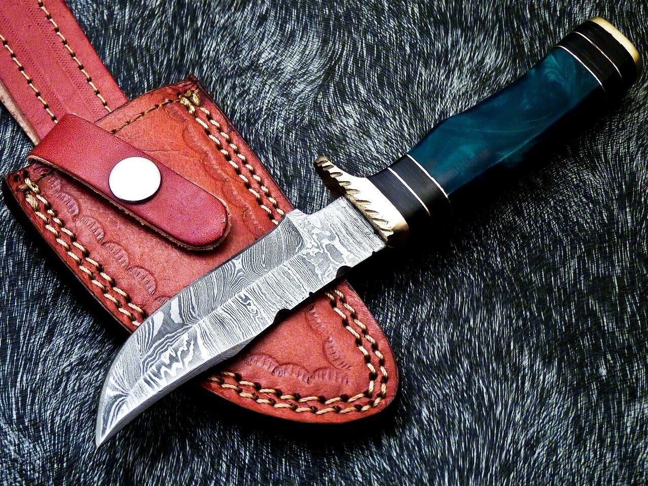 8" Damascus Steel Bowie Knife – Resin Handle