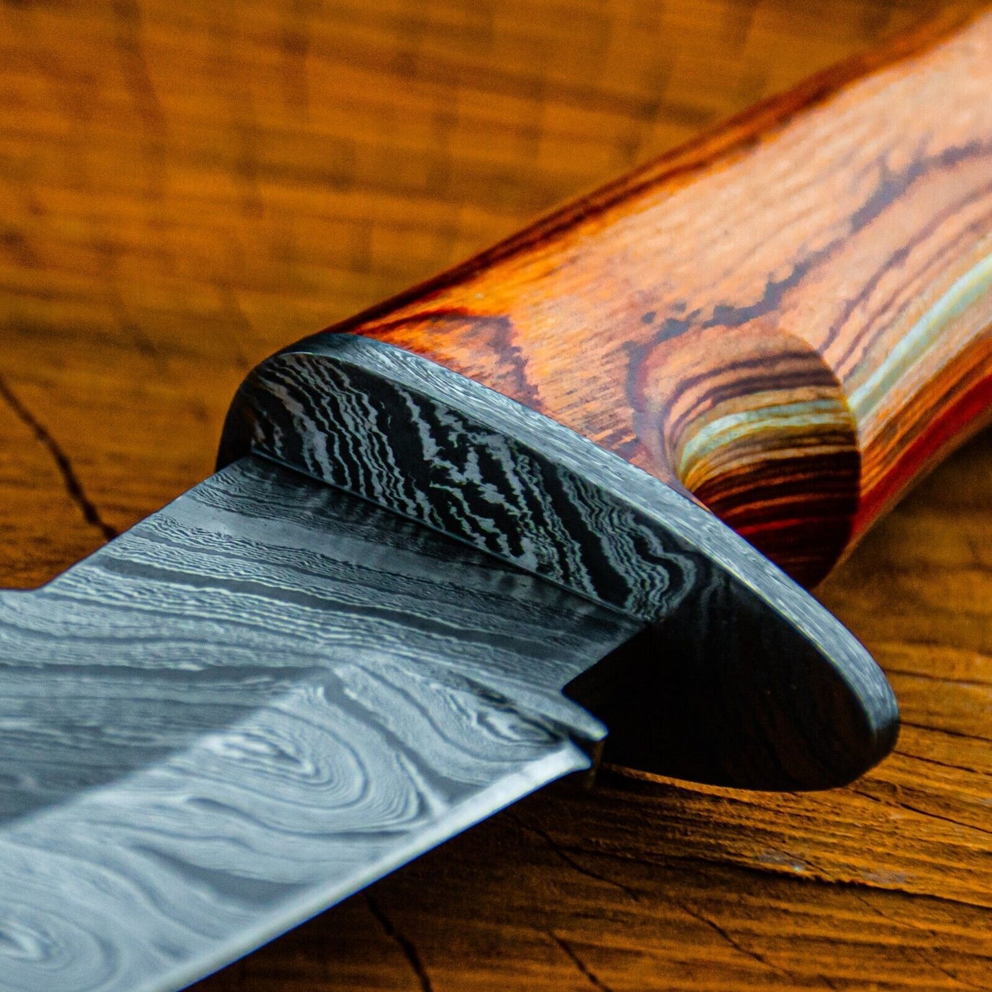 9 Inch Damascus Steel Bowie Knife with Wood Handle for Hunting and Skinning