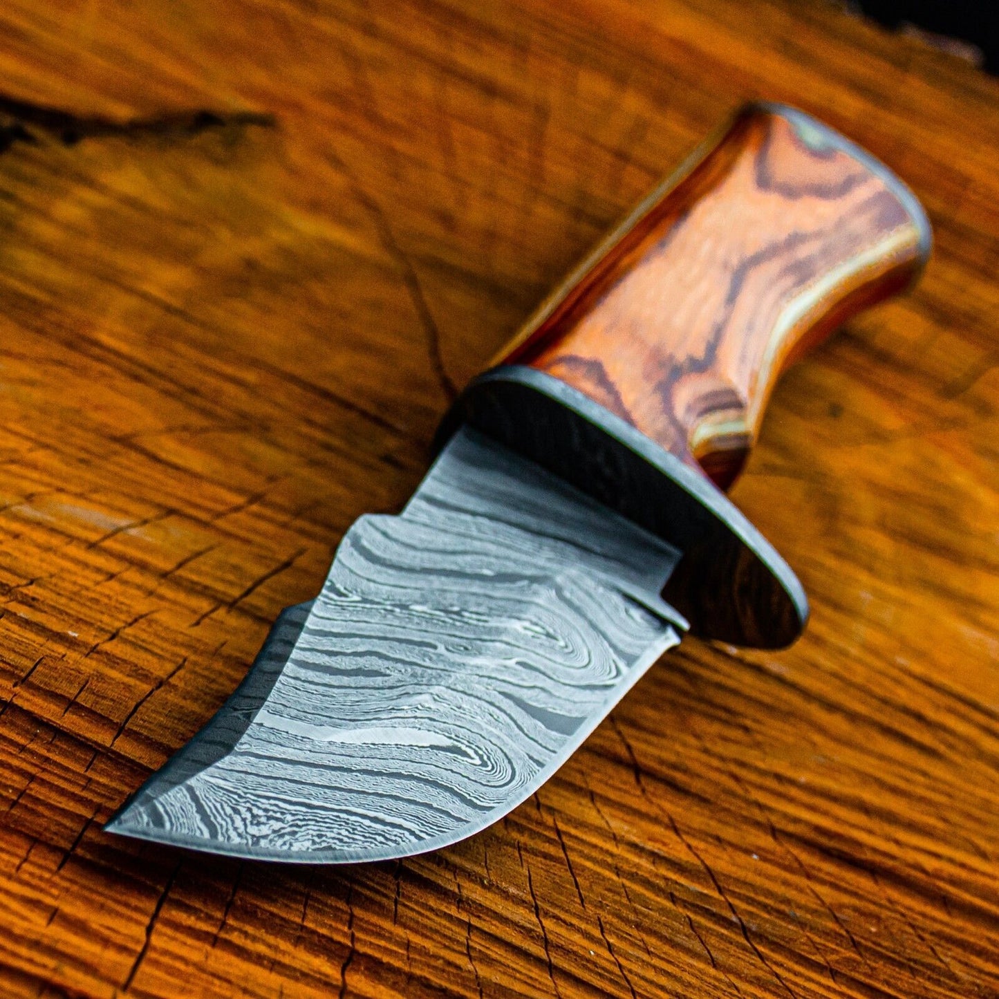 9 Inch Damascus Steel Bowie Knife with Wood Handle for Hunting and Skinning