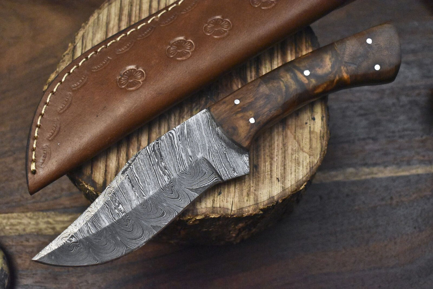 Twist Damascus Skinner Knife Corian Handle Micarta Bolster 9" Custom Hunter