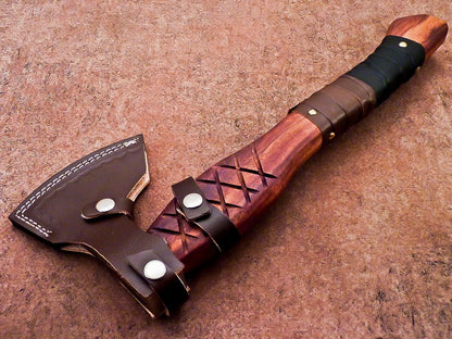 Hand Forged Bearded Viking Camping Hatchet 16 Inch Carbon Steel with Wood Handle
