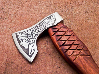 Hand Forged Bearded Viking Camping Hatchet 16 Inch Carbon Steel with Wood Handle