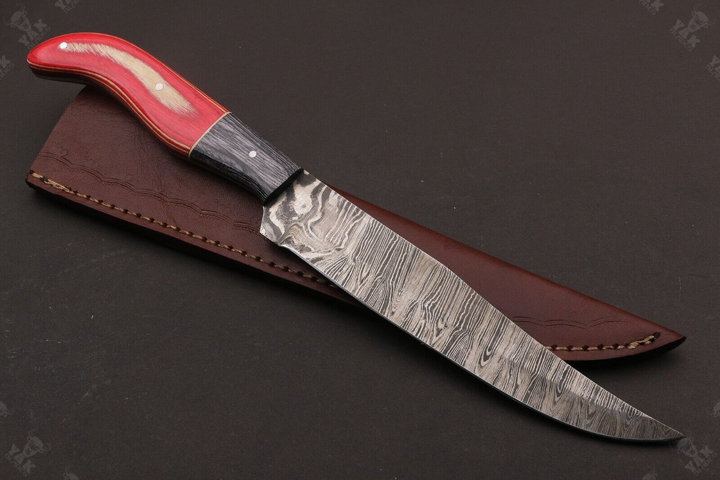12.5" Custom Hand Forged Damascus Fillet Knife Damascus Steel Fillet Knife With Leather Sheath