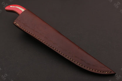 12.5" Custom Hand Forged Damascus Fillet Knife Damascus Steel Fillet Knife With Leather Sheath