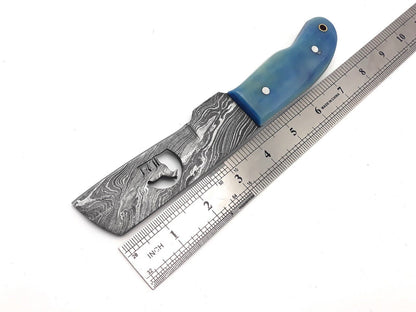 Hand Forged Damascus Steel Bull Cutter Knife 8" Custom Bull Cutter Knife with Resin handle