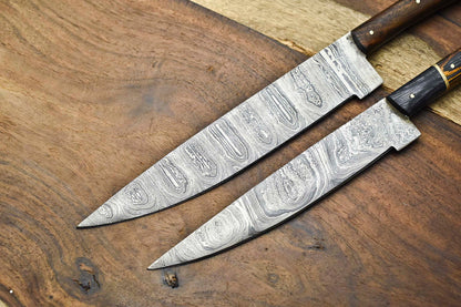 Lot of 2 Handmade Damascus Blade Full Tang Chef Set Knives – 100% Handmade