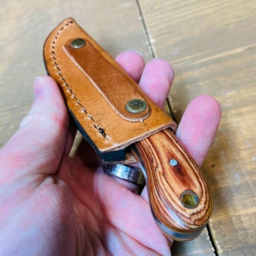 5.5" Full Tang Skinner Knife – Stainless Steel Blade with Wood Handle & Leather Sheath