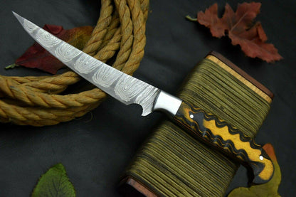 Custom Handmade Damascus Fillet Knife 10.4" Fillet Knife for Hunting & Fishing
