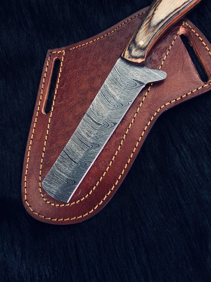 Heritage Forge 9 Inch Damascus Cowboy Bowie Knife with Wood Handle