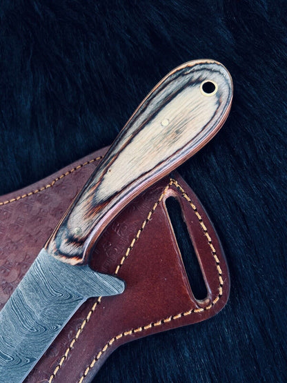 Heritage Forge 9 Inch Damascus Cowboy Bowie Knife with Wood Handle