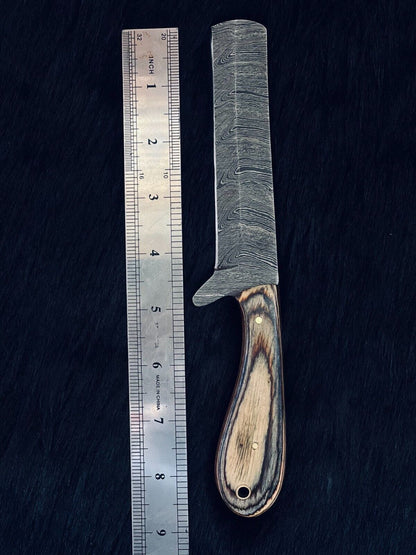 Heritage Forge 9 Inch Damascus Cowboy Bowie Knife with Wood Handle