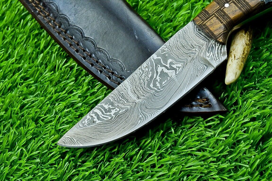 8.0" Damascus Bowie Knife – Resin & Natural Wood Handle | Full Tang
