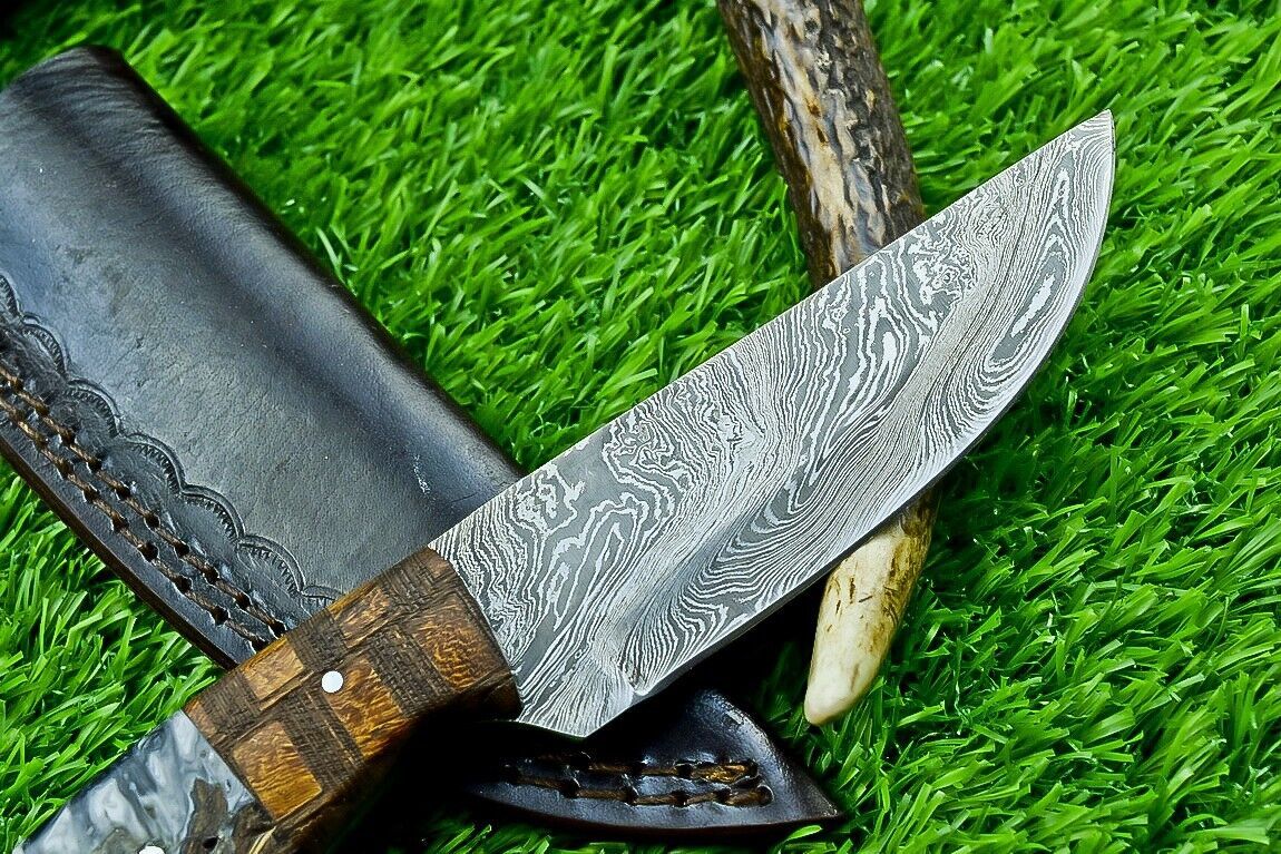 8.0" Damascus Bowie Knife – Resin & Natural Wood Handle | Full Tang