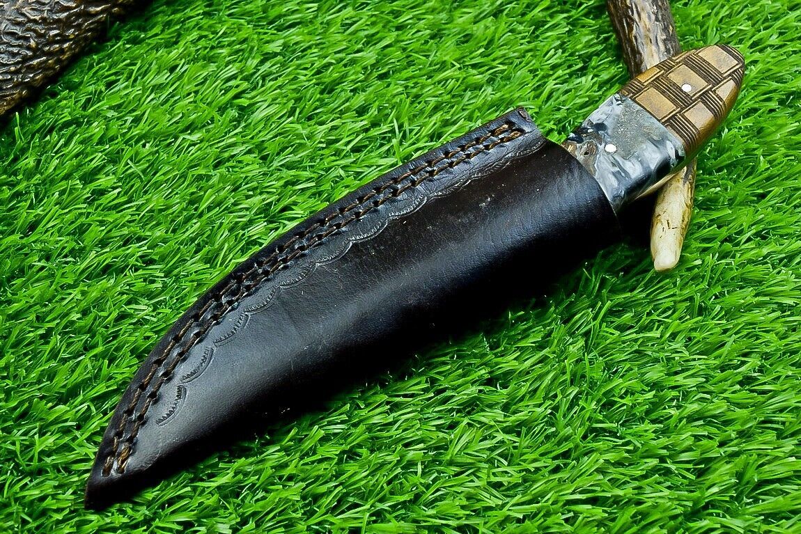 8.0" Damascus Bowie Knife – Resin & Natural Wood Handle | Full Tang