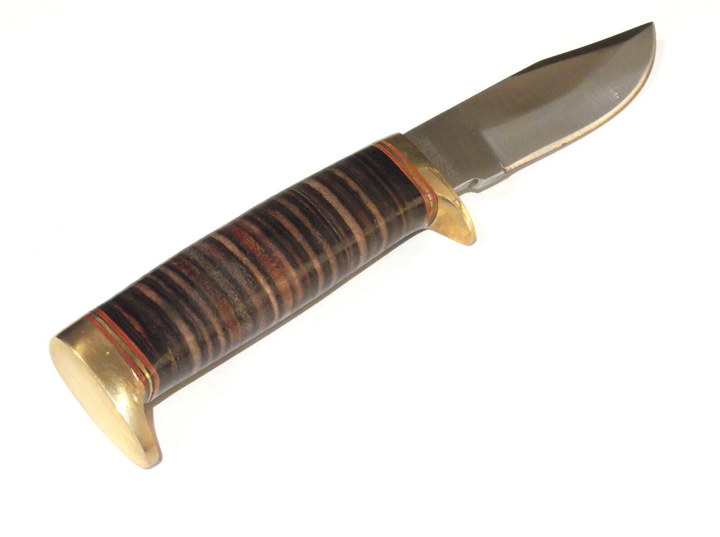 8" Skinner Knife – Stainless Steel Blade, Stacked Leather Handle, Brass Guard, Leather Sheath