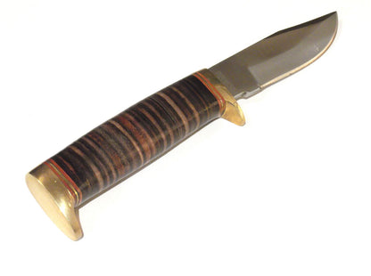 8" Skinner Knife – Stainless Steel Blade, Stacked Leather Handle, Brass Guard, Leather Sheath