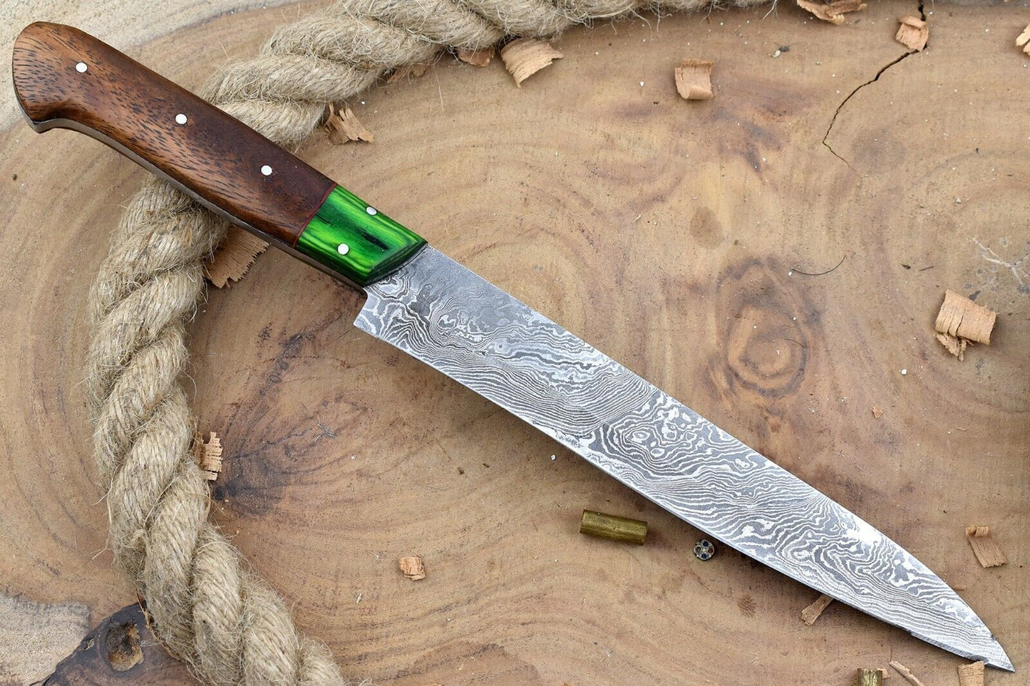 Hand Forged Damascus Steel Chef Knife with Natural Rose Wood Handle