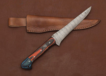 Chef Fillet Knife 8" Blade Pakka Wood Handle Sheath