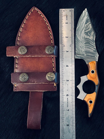7" Twist Damascus Steel Bowie Knife – Camel Bone & Wood Handle