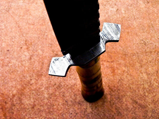 16" Damascus Steel Bowie Knife with Stained Camel Bone & Hardwood Handle – Full Tang Hunting Blade