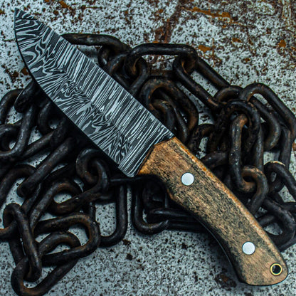 9" Damascus Bowie Knife with Wood Handle – Custom Handmade Hunting Blade