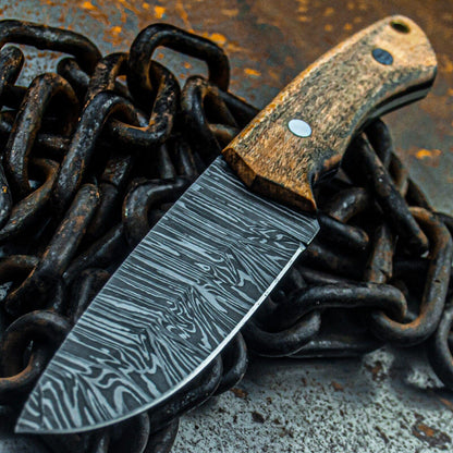 9" Damascus Bowie Knife with Wood Handle – Custom Handmade Hunting Blade