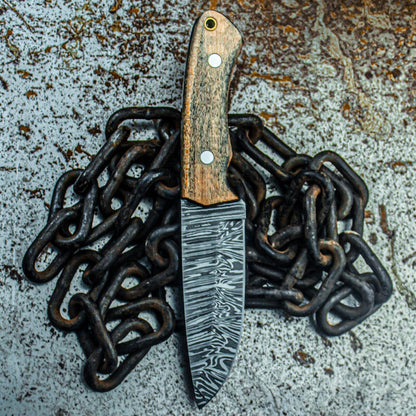 9" Damascus Bowie Knife with Wood Handle – Custom Handmade Hunting Blade
