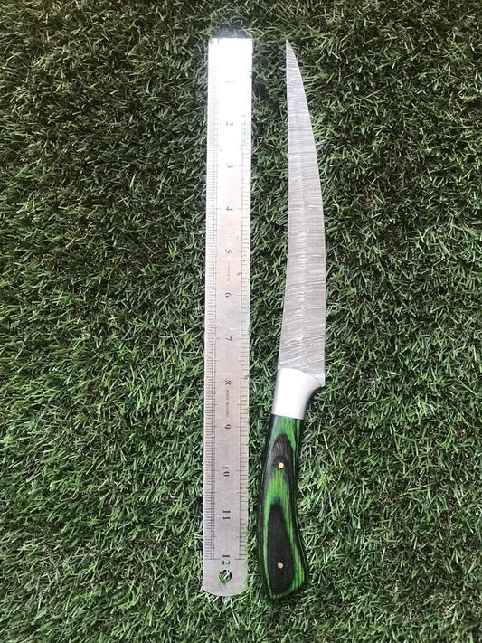 Hand Forged 12.5" Twist Damascus Steel Fillet Knife Professional Fillet Knife W/Sheath