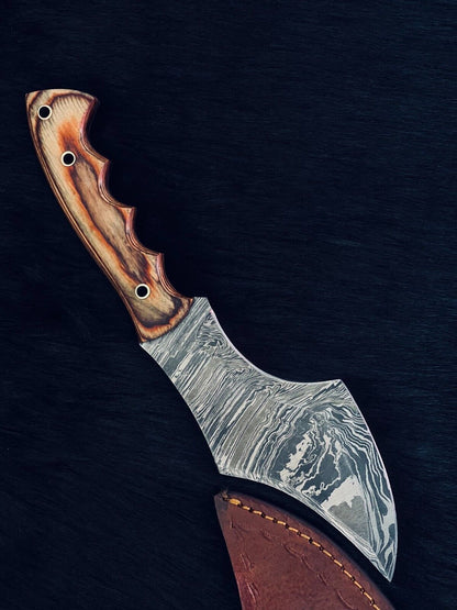 Heritage Forge 11 Inch Twist Damascus Kukri Knife with Camel Bone and Wood Handle
