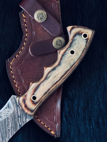 Heritage Forge 11 Inch Twist Damascus Kukri Knife with Camel Bone and Wood Handle