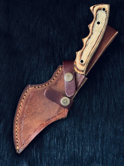 Heritage Forge 11 Inch Twist Damascus Kukri Knife with Camel Bone and Wood Handle