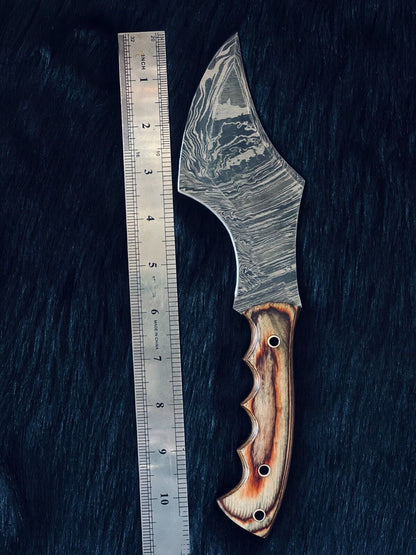 Heritage Forge 11 Inch Twist Damascus Kukri Knife with Camel Bone and Wood Handle