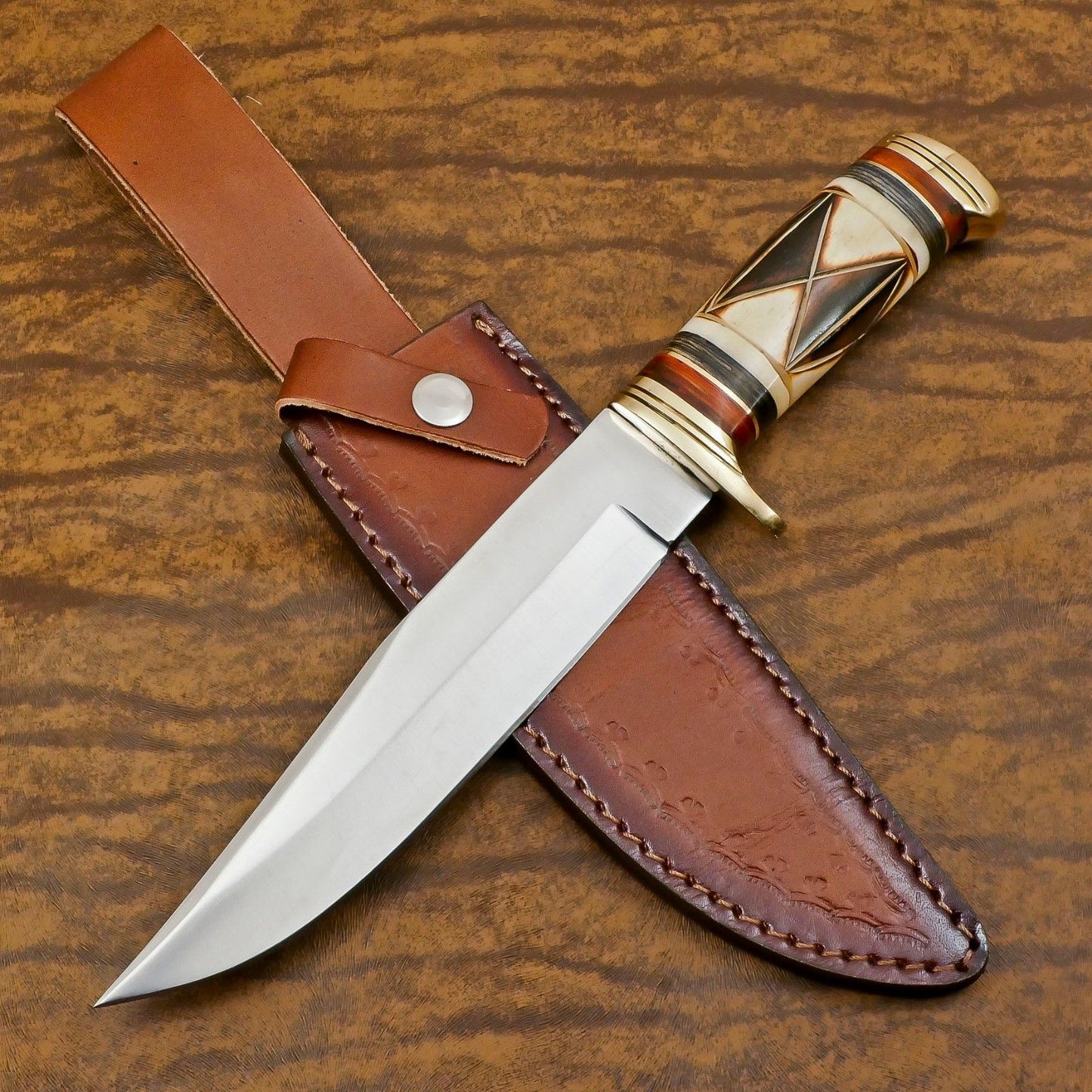 Handmade D2 Steel Bowie Camping & Hunting Knife | Burn Bone Handle 10"