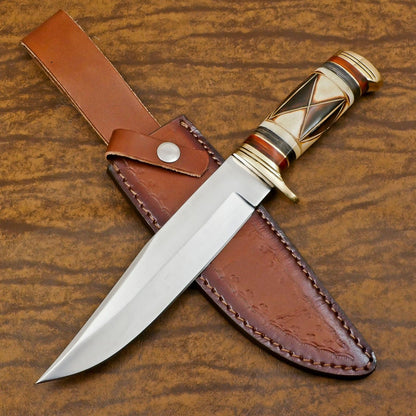 Handmade D2 Steel Bowie Camping & Hunting Knife | Burn Bone Handle 10"