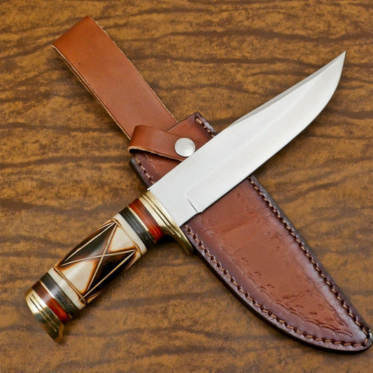 Handmade D2 Steel Bowie Camping & Hunting Knife | Burn Bone Handle 10"