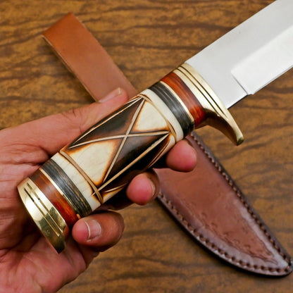 Handmade D2 Steel Bowie Camping & Hunting Knife | Burn Bone Handle 10"