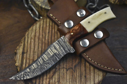 Hot Item Skinner Knife Twist Damascus Bone Micarta Bolster Hiking Unique