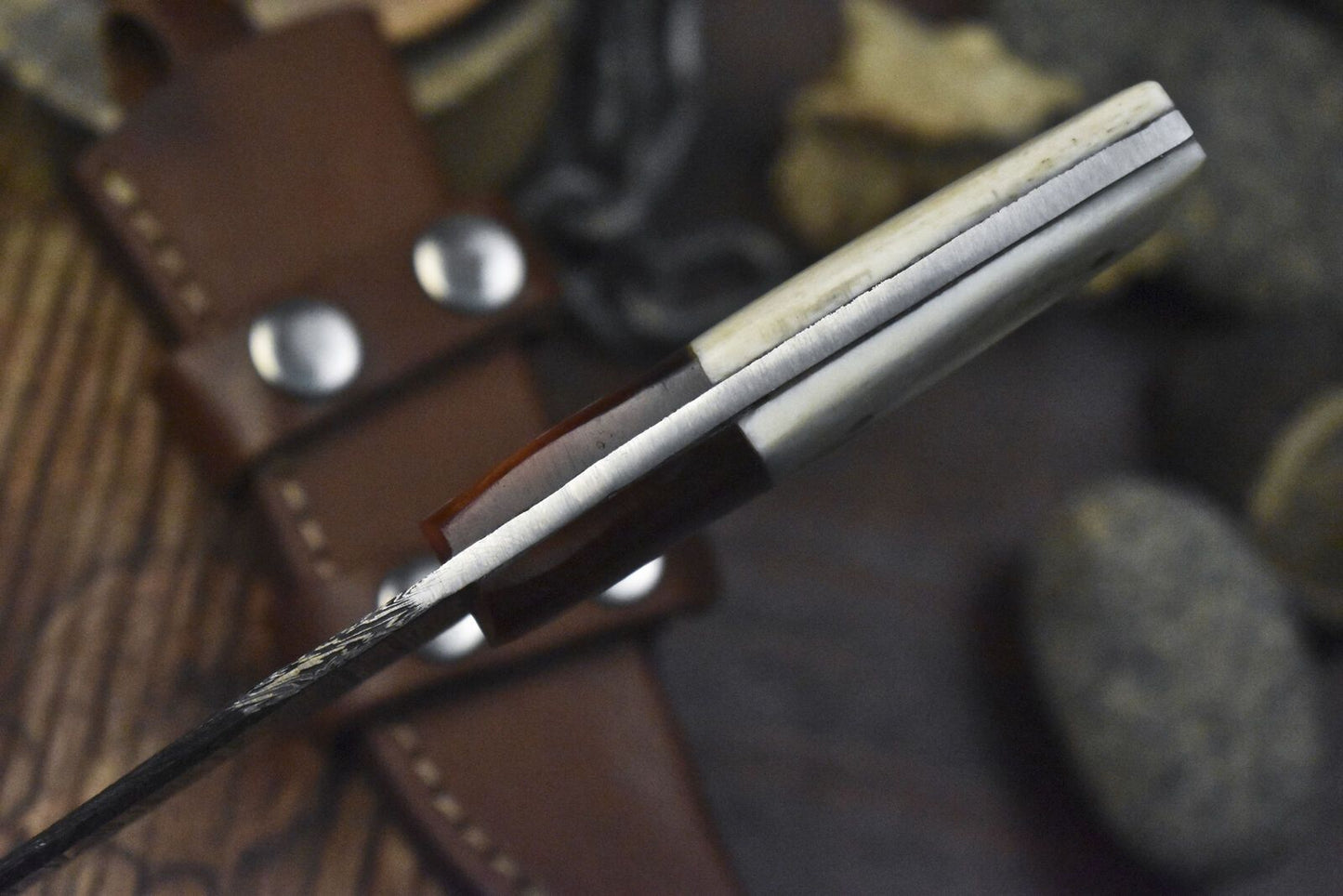Hot Item Skinner Knife Twist Damascus Bone Micarta Bolster Hiking Unique